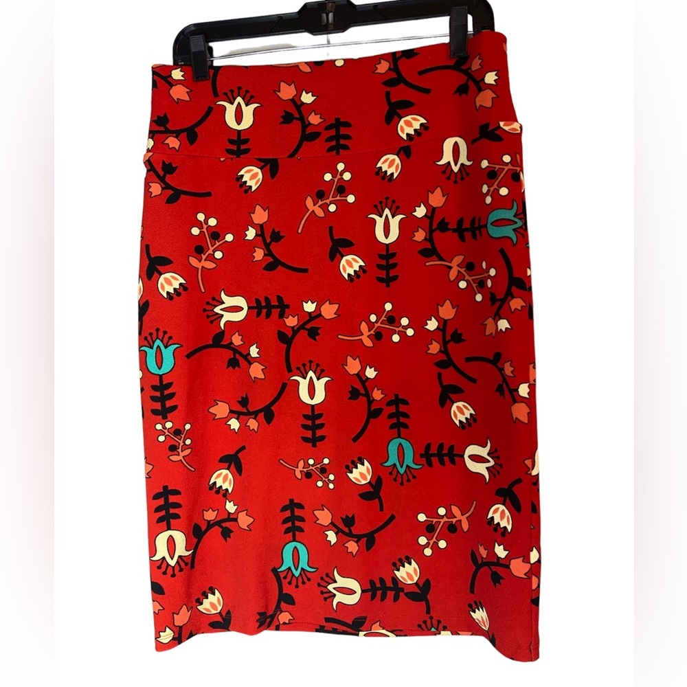 LLR Lu La Roe red modern floral pencil cassie skirt ladies large